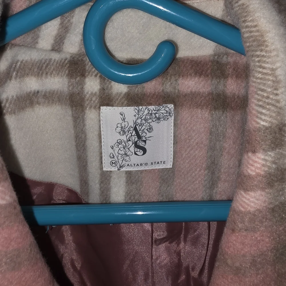 Altar'd State Pink and Cream Plaid Coat - Picture 4 of 6
